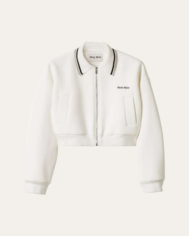 Piquet Accoppiato Long Sleeve Cropped Zip Up Jacket